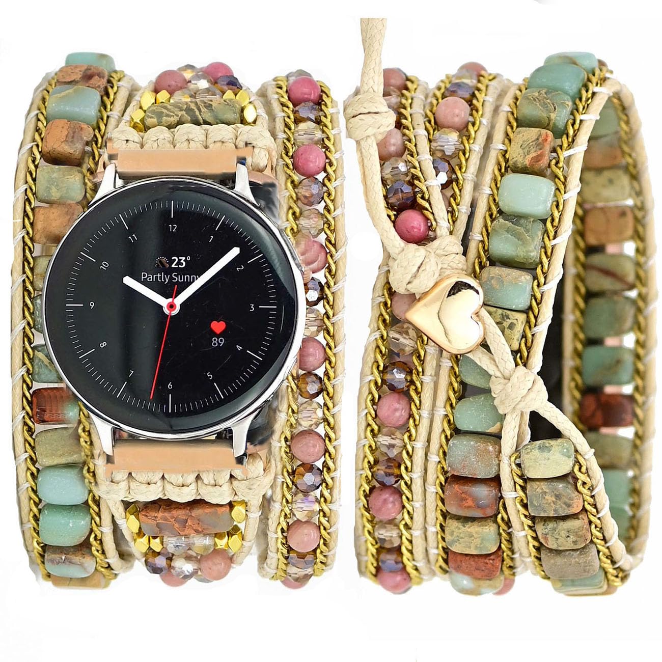 Compatible with Samsung Galaxy Watch 6/5/4/Active 2 40mm 44mm Band/Watch 6 Classic/Galaxy Watch 5 Pro 45mm/Watch 4 Classic,20mm Boho Beaded 5 Wraps Chakra Bracelet Strap for Women Men…
