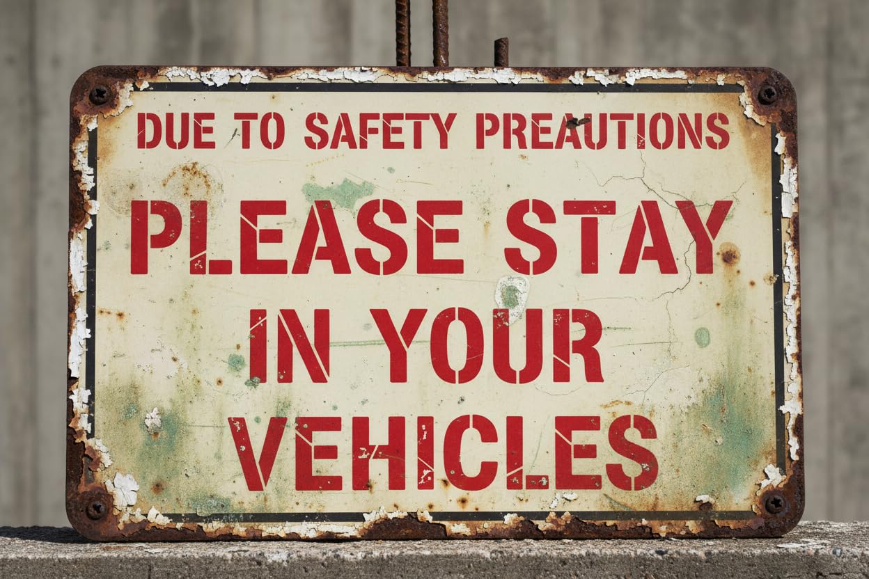 Wall Decor Due To Safety Precautions Please Stay In Vehicle Sign. 8x12Inch Aluminum Vintage Signs Plates Printed