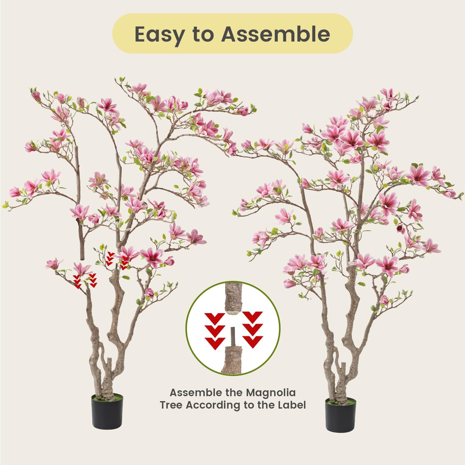 Artificial Magnolia Tree, 6.8FT Tall Fake Indoor Tree, Realistic Real Touch Leaves and Flowers, Perfect for Home Decor, Living Room, Wedding, and Hotel Decor (Pink) - Image 3