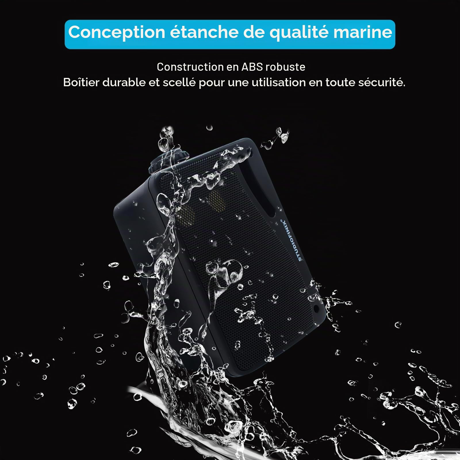 STUDIOFINIX 3,5 Pouces Haut-parleurs étanches pour 200W l'extérieur pour Montage en Surface, Marin et Mural - Grille ABS Robuste pour la Maison, Le Bateau, la Piscine, Le Patio (Noir)