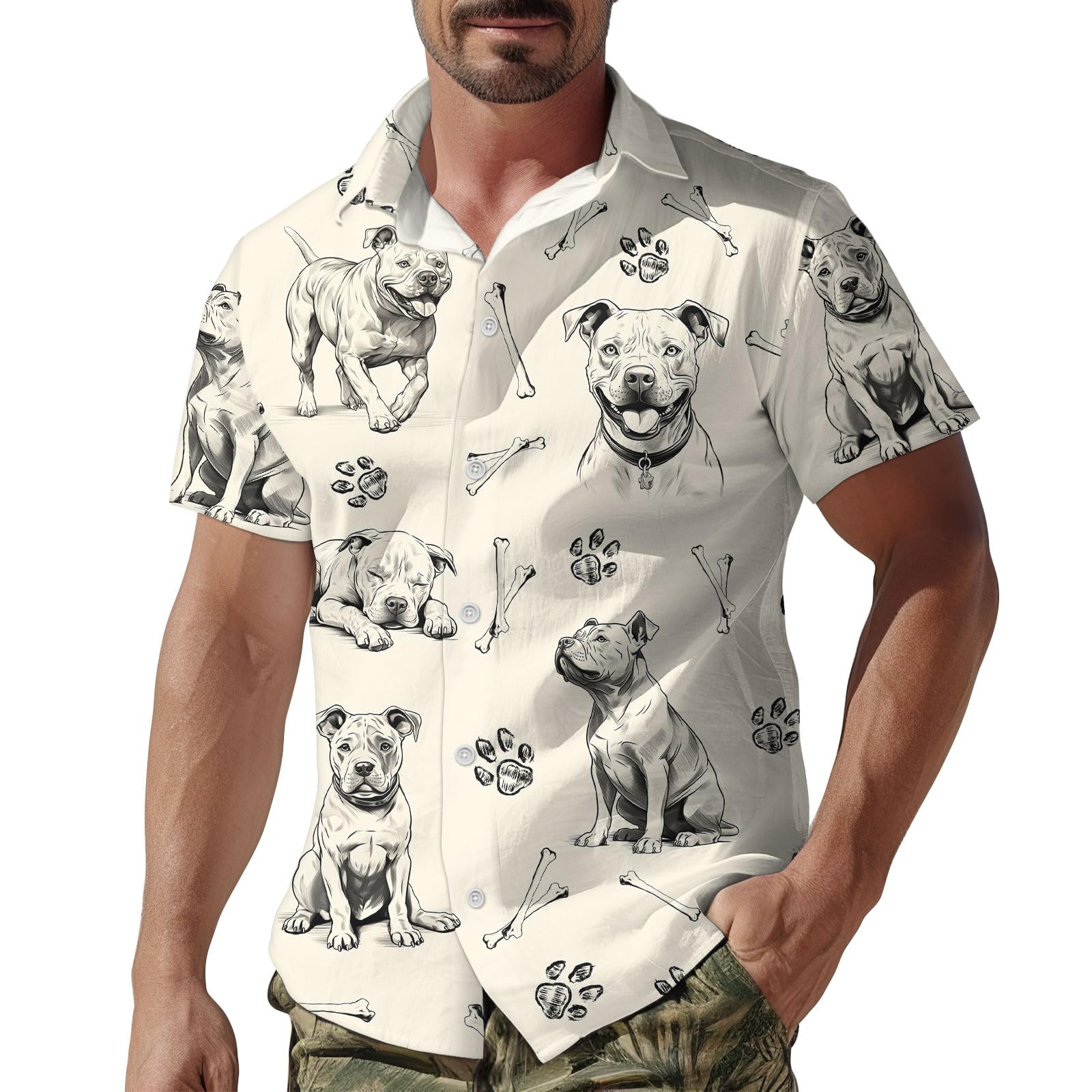 Funny Dog Lover Print Hawaiian Shirt for Unisex, Pet Lovers Casual Button Shirt for Men Women