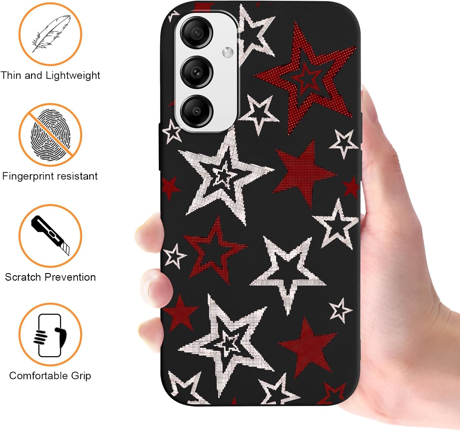 2 Pack Cute Star Phone Case for Samsung Galaxy A35 5G 6.6",Cool Aesthetic Y2K Cases Y3K Blue Stars Design Cover for Women Girls Teens,Black Silicone Shockproof Protective Funda for Samsung A35 image 5