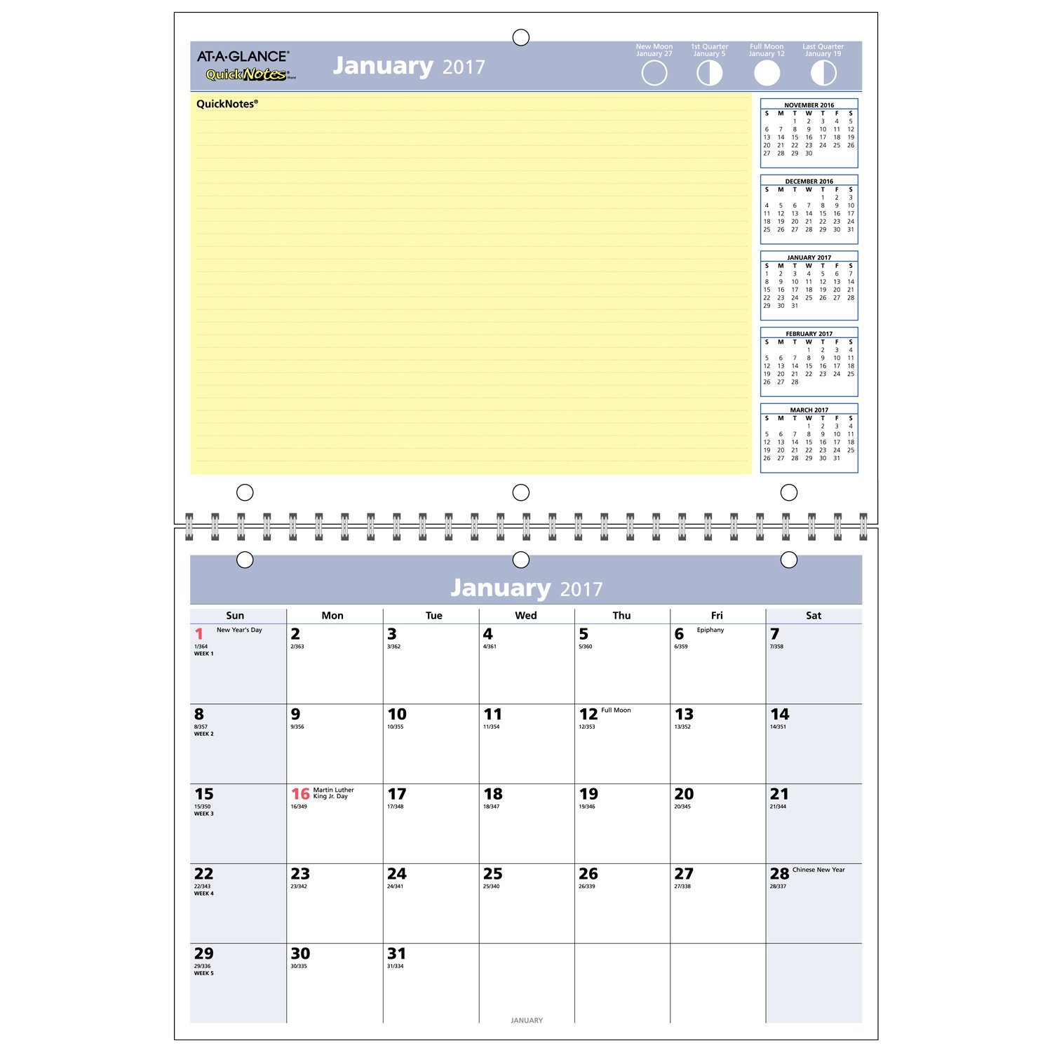 AT-A-GLANCE calendario de pared mensual escritorio/2017, QuickNotes, 11 x 8, de espiral doble (PM50 – 28)
