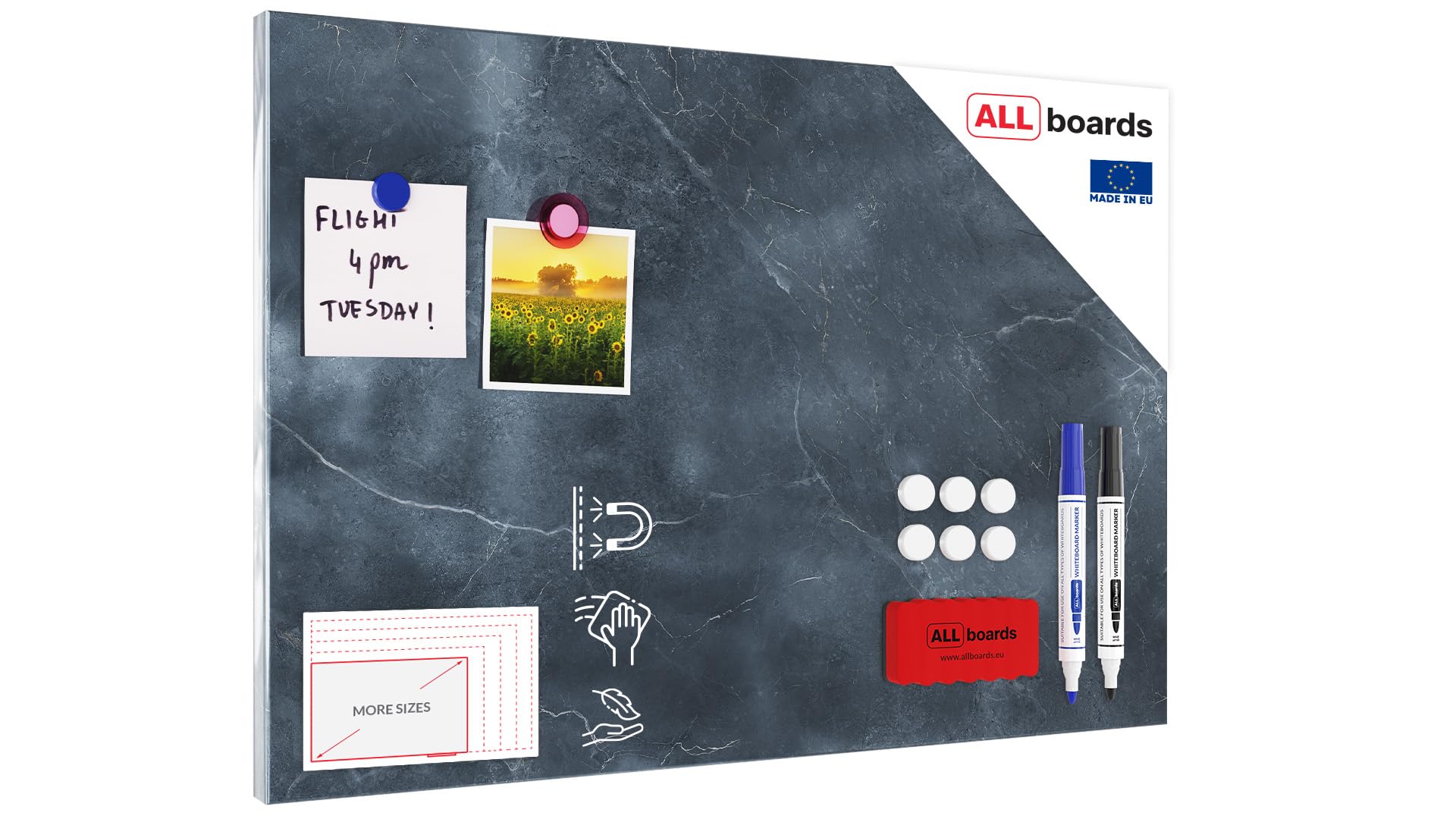 Magnetic Boards MetalBoard Gray Marble, Decorative Marble, Marble Surface 60x40cm a Magnetic Metal Poster for All Types of Magnets + a Set of Accessories Included — image 1