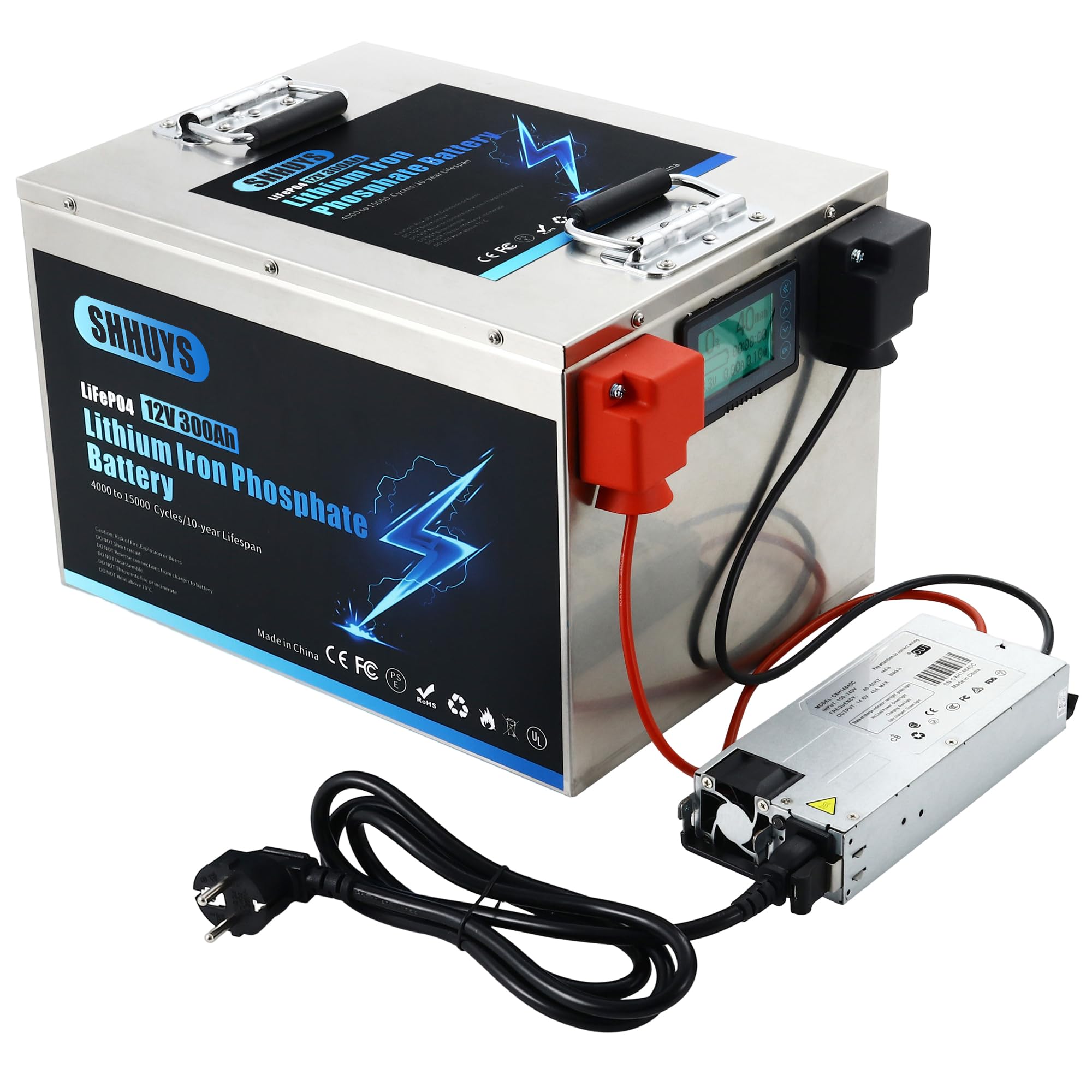 Batteria LiFePO4 12V 300Ah Litio, 200A BMS Integrato, 3840Wh di Energia, Fino a 15000 Cicli e 10 Anni di Durata – Ideale per Off-Grid, Camper e Impianti Solari