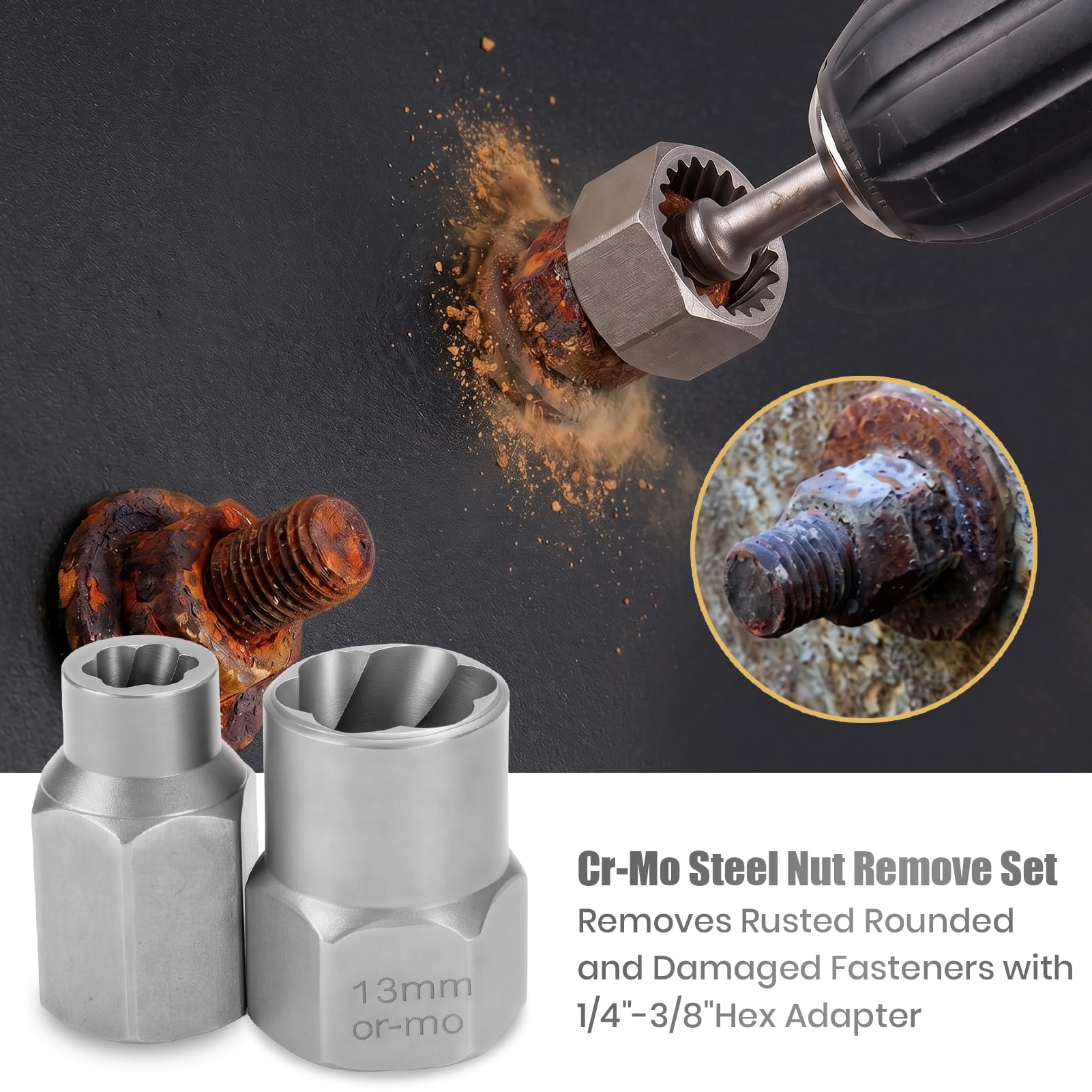 Set di Estrattori per Viti Rotte 49 pezzi, Kit di Bussole per Estrazione di Utensili Rimozione Bulloni Danneggiati con Punte da Trapano e Adattatori per Maschi per Domestiche Officina Garage