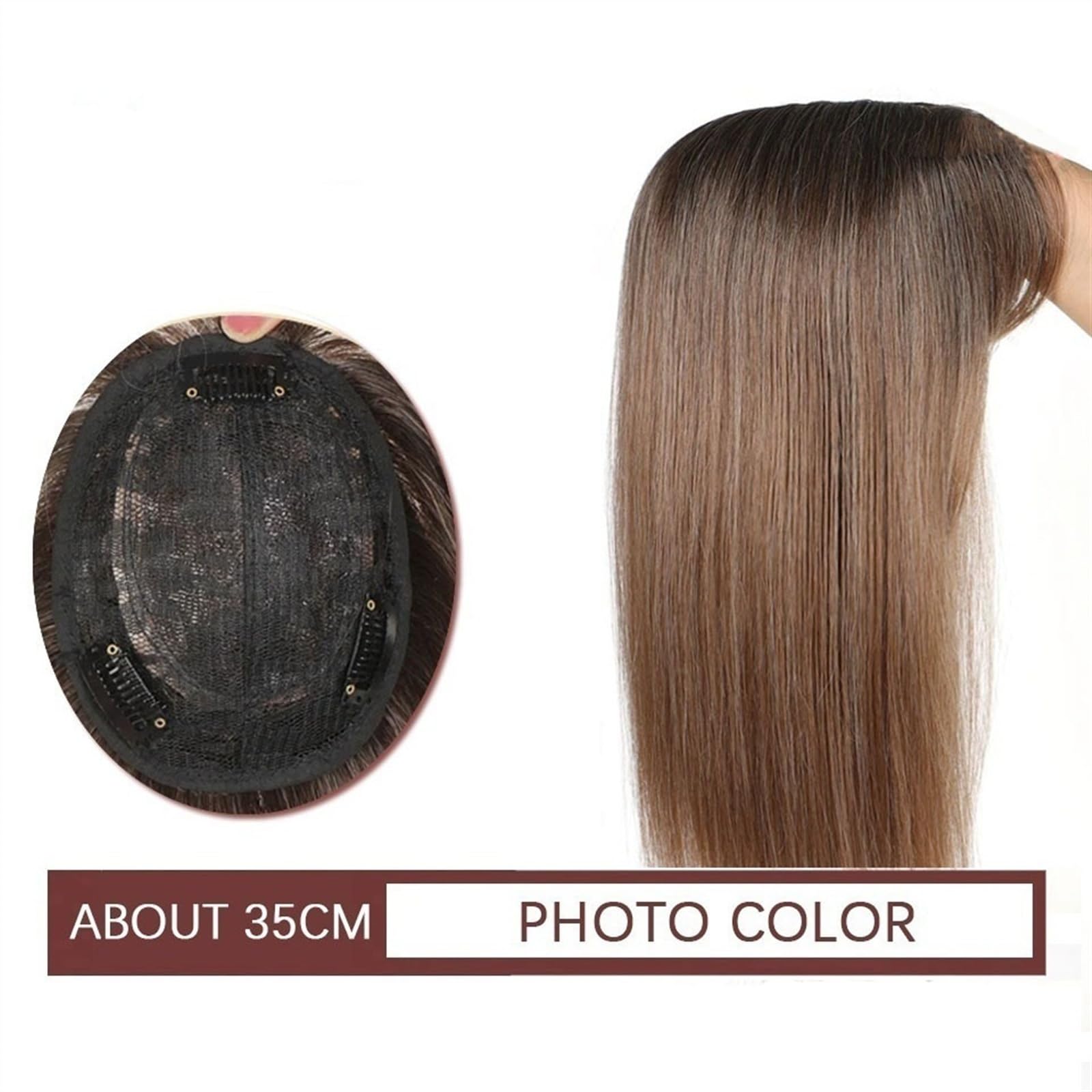 Flequillo Postizo de Pelo Natural y Sintético para Mujer - Adorno de Pelo Liso con 3 Clips - Hair Topper con Peluca Recta