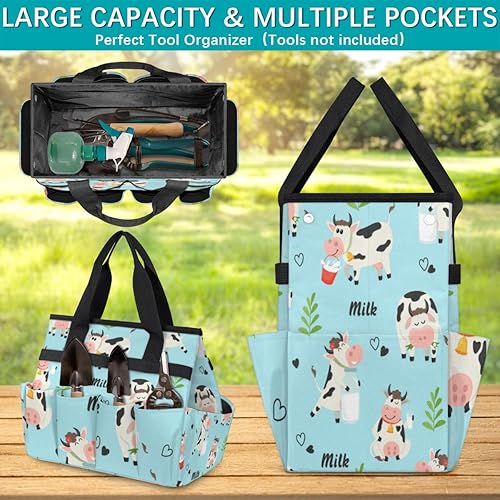 Miniatura 4 de Lovely Milk Cow Garden Tool Tote Bag for Women Men Gardening Tool Storage Bags with 10 Pockets Standable Garden Home Tool Kits Organizer for Indoor