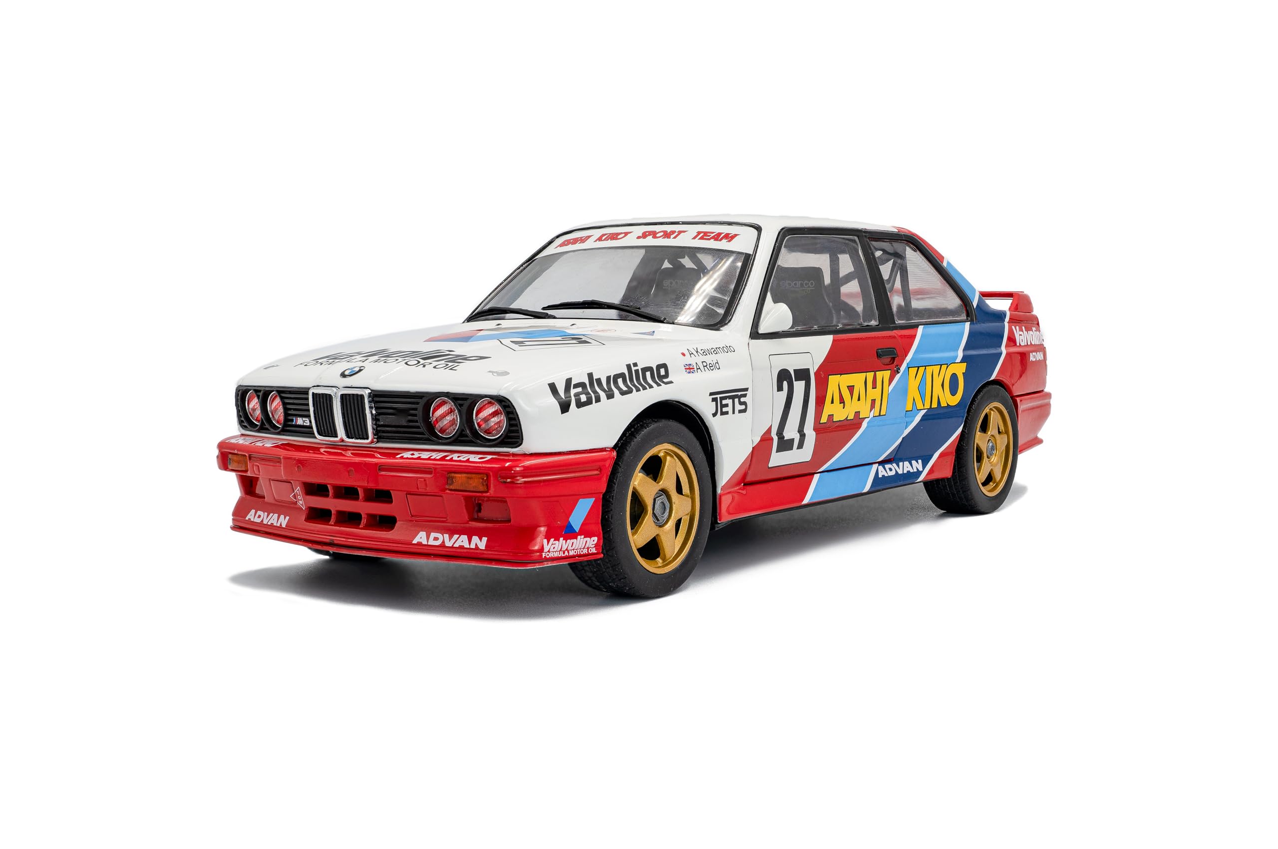 Solido BMW E30 M3#27 - Auto da touring, design classico, carrozzeria quadrata, numero di partenza, auto Diecast bianco, 1:18