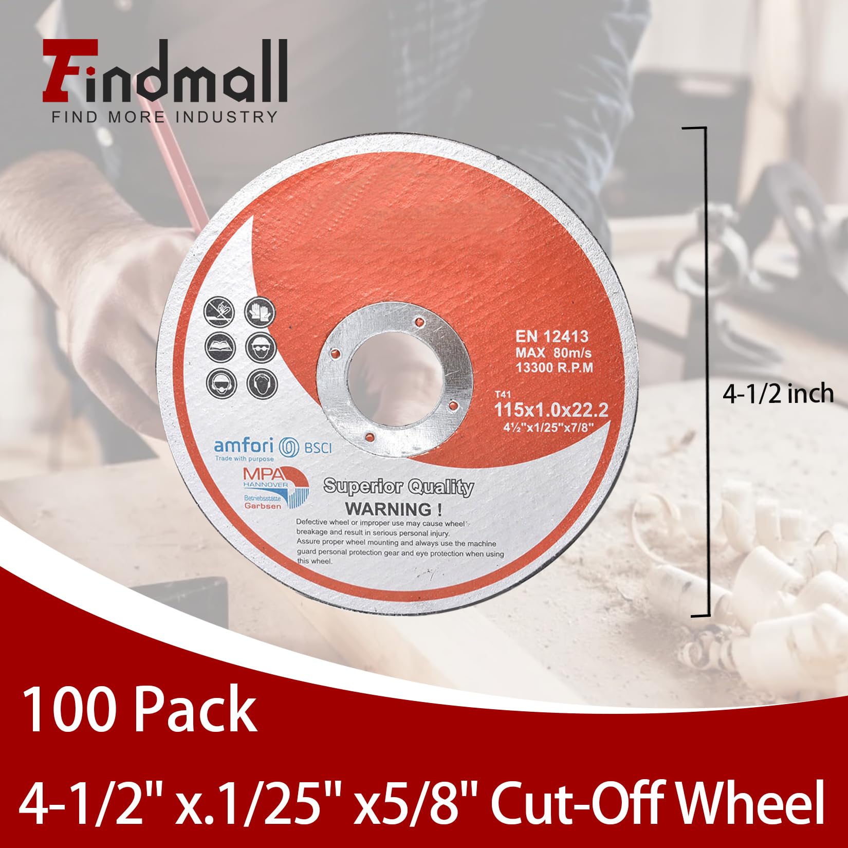 Disques à tronçonner (Paquet de 100) 4-1/2 x 1/25 x 7/8 Pouces pour Meuleuses d'angle, en métal et en Acier Inoxydable