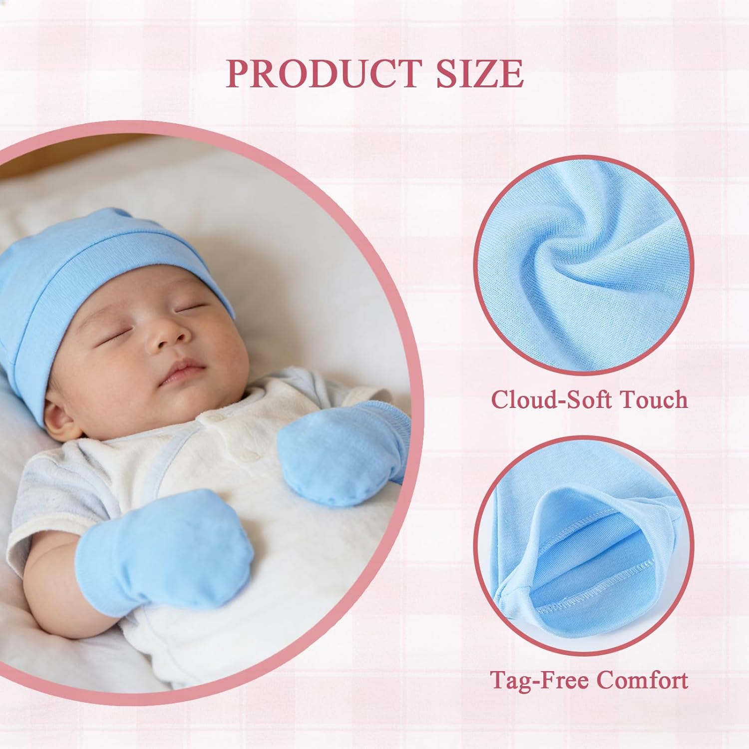 8 Sets Newborn Baby Hats & Mittens Soft Cotton Infant Knot Beanies Caps Gloves Hospital New Born Boy Girl 0-3 Months - Image 2