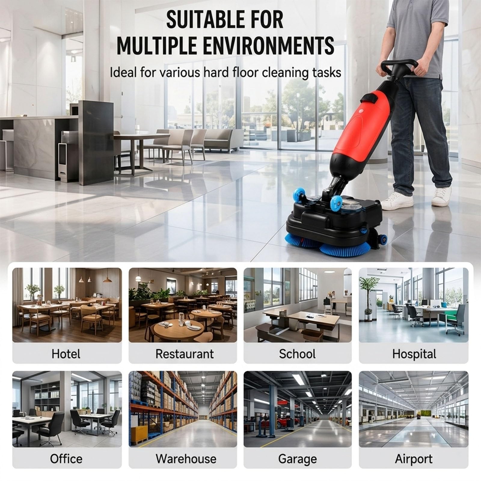 Máquina de Limpieza Industrial, Fregadora Compacta con Batería 104Ah, 1200m²/h, Doble Cepillo 500W para Mantenimiento Diario, Eficaz y Ergonómica(Gray)