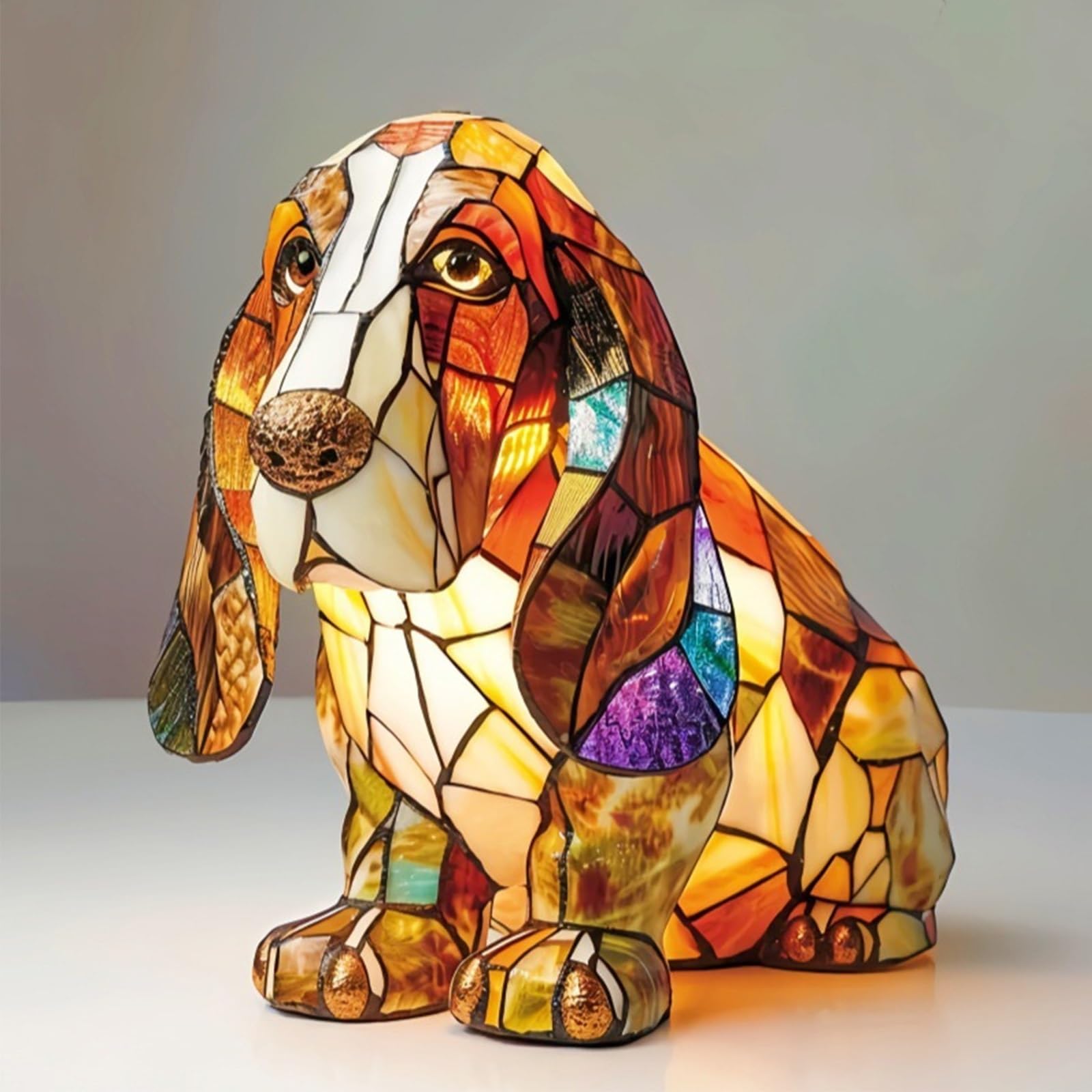 HOPASRISEE Tiffany Cat Lamp, Mosaic Cat Lamp, LED Lamps Corgi/Pug/ - Handmade Resin Bedside Lamps, Home Decor for Bedroom Lighting for Cats and Dog Lovers [Energy Class A](J)