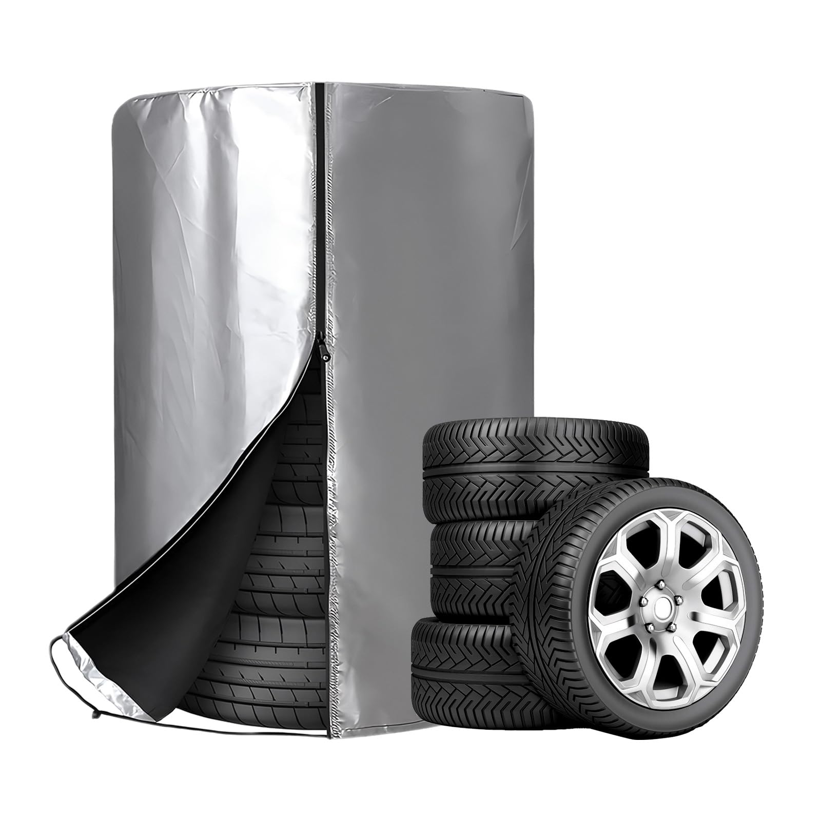 Xmart Bolsa de Tela Antideslizante para Neumáticos Impermeable Cubierta de Rueda Funda Protectora Plata Funda para Ruedas Recubierto 210D Oxford Bolsa para 4 Neumáticos 85 * 120cm
