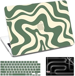 for MacBook Pro 14 Inch Case 2025-2021 M5/M4/M3/M2/M1 Models A3434/A3401/A3185/A3112/A2992/A2918/A2779/A2442, Protective Hard Shell Cover with Screen & Keyboard Protector - Green Wave