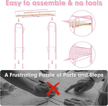 TOOLF 4-Tier Rolling Cart, Metal Utility Cart, Slide Out Storage Cart with Wooden Tabletop and Mesh Baskets, Easy Assemble Trolley for Kitchen Bathroom Laundry Room Bedroom Apartments Dormitory
