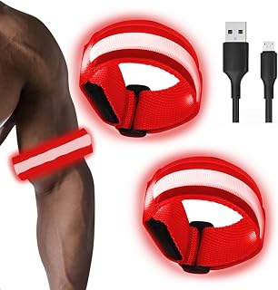 Hillylolly 2 Pcs Brazalete Led Recargable, Brazalete Led Running, Banda Led Reflectante con 3 Modos de Iluminación, Luz de Seguridad Impermeable y Ajustable para Correr, Trotar