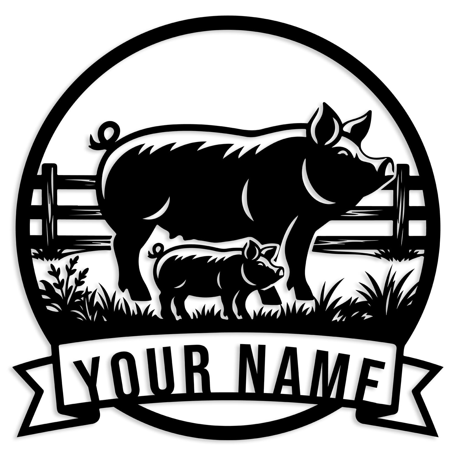 Oldeve Style-J Custom Pig Farm Metal Sign, Personalized Pig Ranch Wall Art, Pig Farm Sign, Metal Pig Farmhouse Decor, Farmer Gift (Style-J)