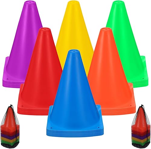 Miniatura 1 de Paquete de 48 conos de tráfico de plástico de 7 pulgadas con 2 bolsas negras, conos de fútbol de agilidad, conos de seguridad, conos deportivos,
