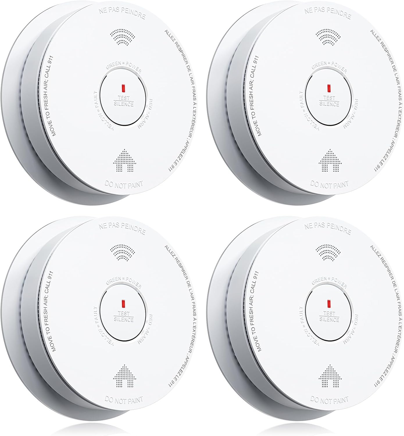 SITERWELL Smoke Detector 10 Year Battery Operated, Smoke Alarm with Photoelectric and Rlectrochemical Sensors, Fire Alarm with Bilingual Voice Alerts for Bedroom, Meets UL217-9th Standards, 4 Pack