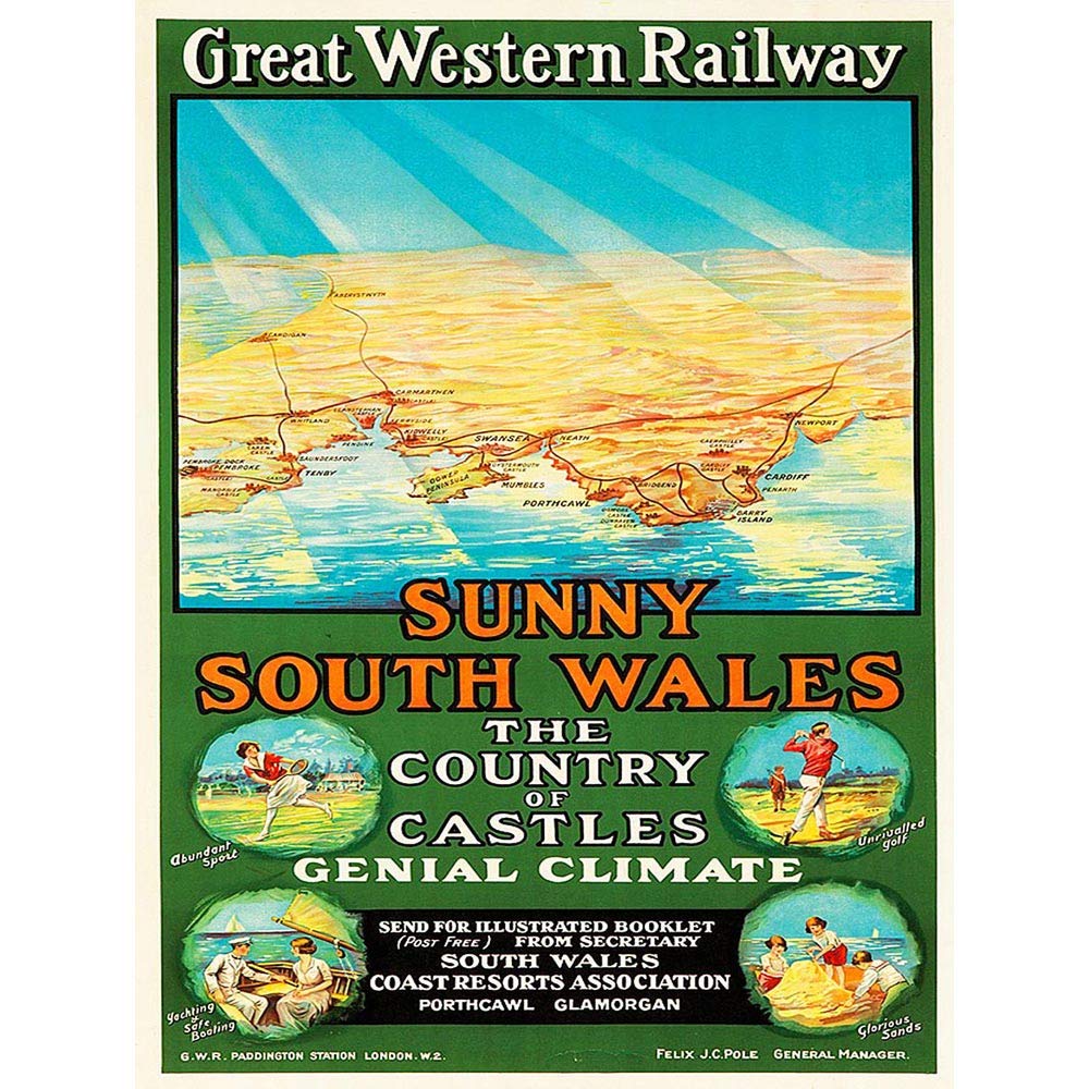 Wee Blue Coo Travel Tourism Gwr Railway Wales Sport Sun Map Art Print Poster Wall Decor 12X16 Inch