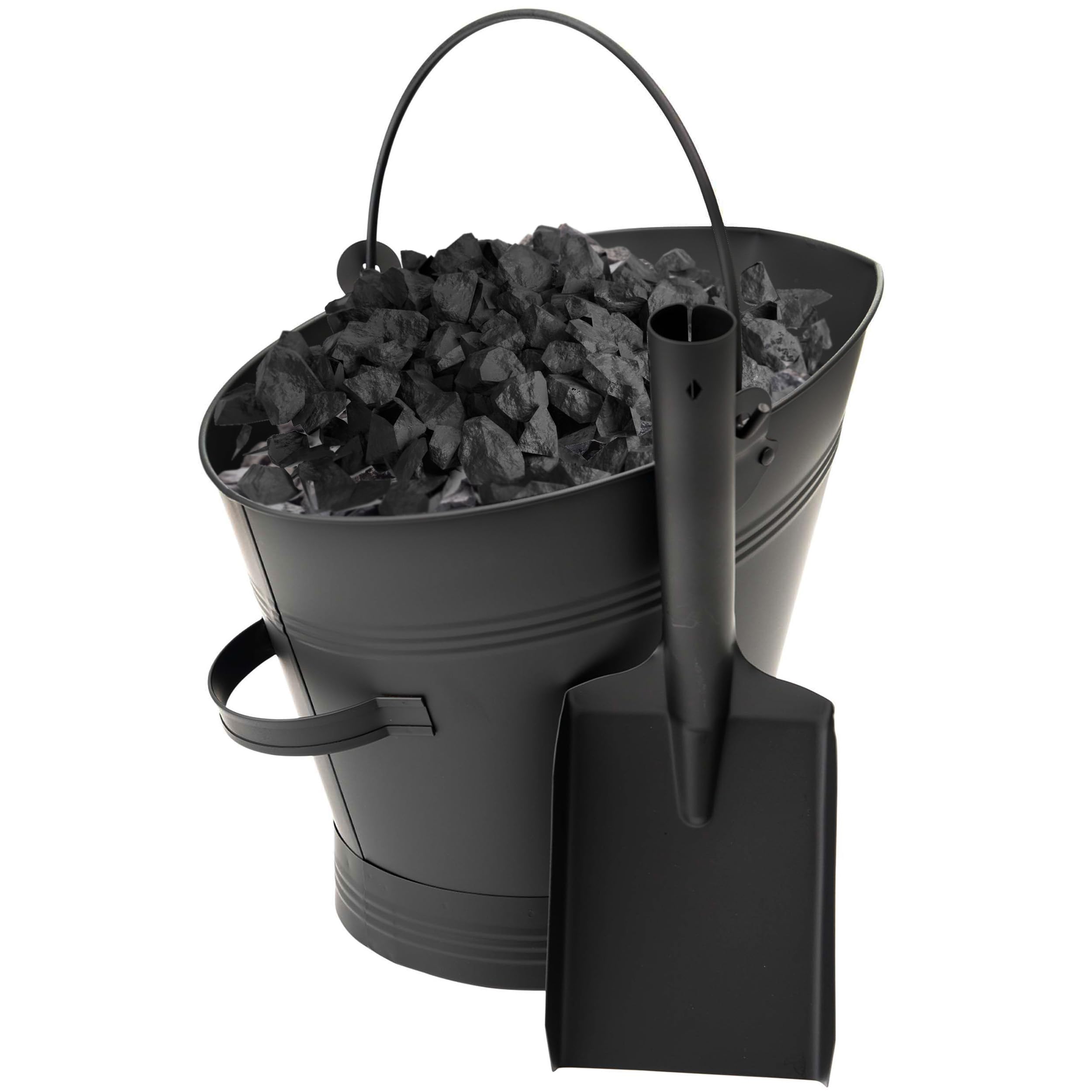 Crystals Black Waterloo Style Fireplace Coal Scuttle Mat Finish Bucket Hod With Shovel By Crystals®