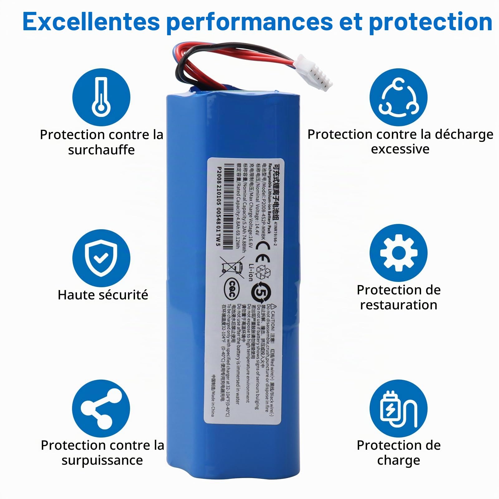 5200mAh S10-LI-144-5200 Batterie de Remplacement,Compatible avec Ecovacs Deebot T5 T8 T8+ T9 T9+,Deebot Ozmo 950 T10 T9 DX65 DX93 DX96 X1, Omni X1 Turbo X1 Plus DLX11-21/61 DBX11-11/21 Vacuum Cleaner