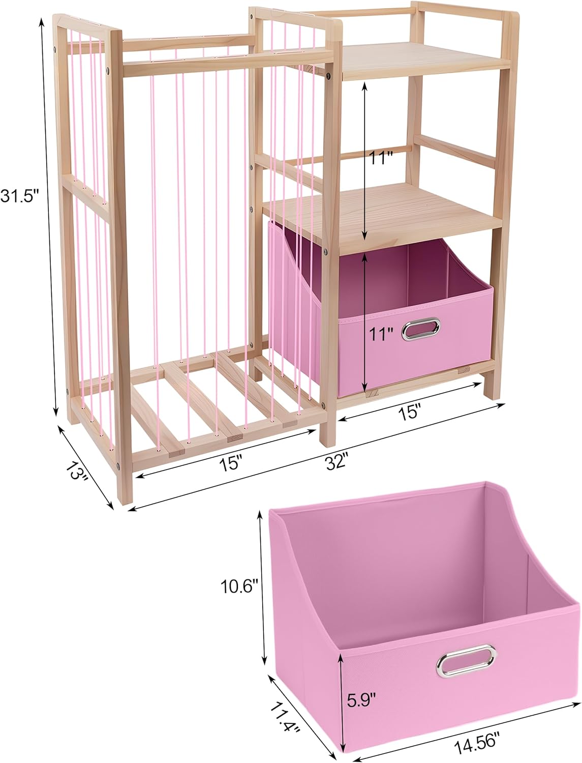 kids bookshelf and toy storage, 3 tier children toddler bookcase with movable drawer, 31.5" h stuffed animal storage organizer wood montessori book shelf for kids rooms, playroom, pink pink medium