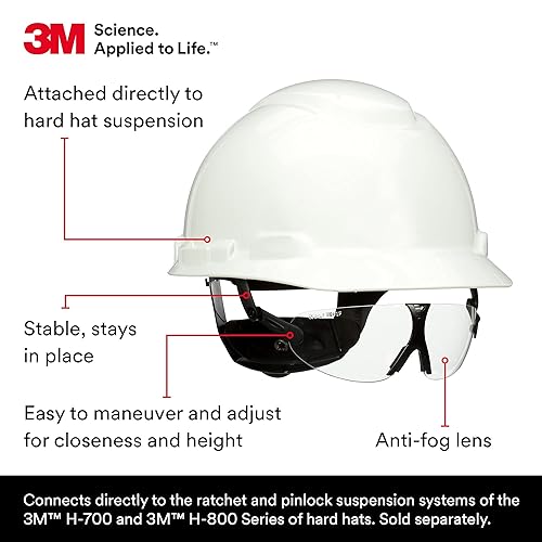 Miniatura 2 de 3M Anteojos de seguridad, ANSI Z87, lente transparente antivaho que se fija a la suspensión del casco, paquete de 1