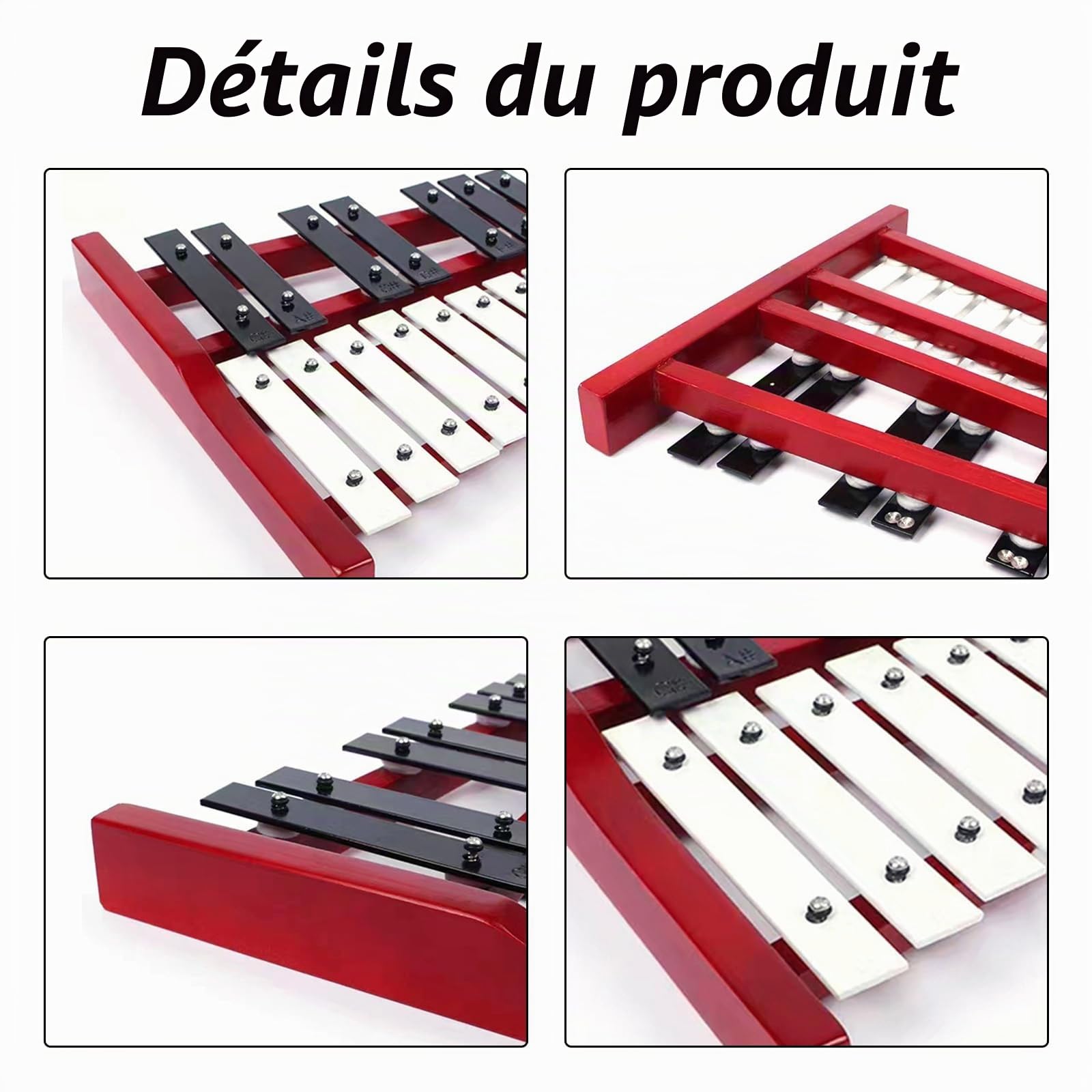 25 notes de carillon xylophone, carillon avec touches en métal et base en bois, percussion à main avec 2 baguettes, portable, sac de transport, instrument de musique pour jeunes et adultes