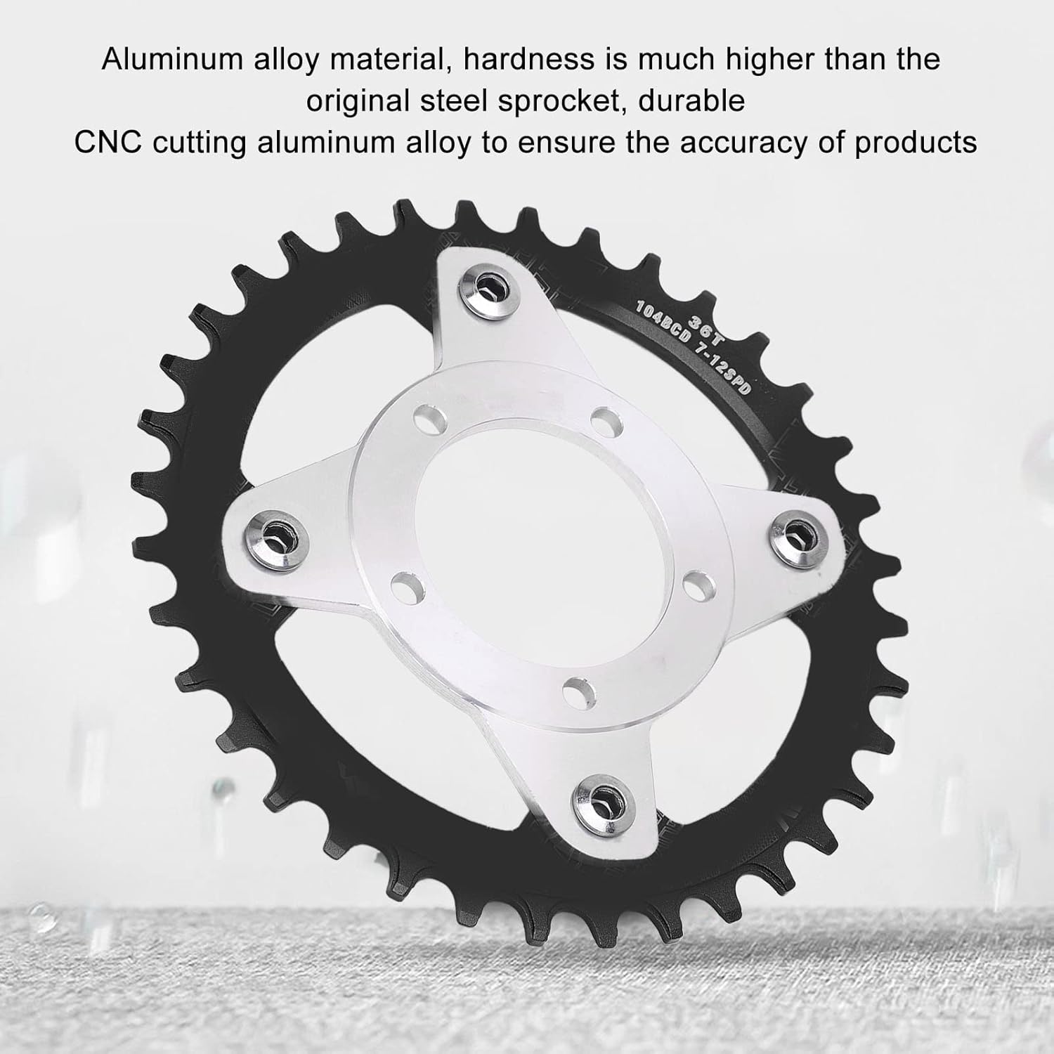 SUNGOOYUE 104BCD Electric Mid Drive Chainring Adapter, 36T High Strength Aluminum Alloy Electric Mid Drive Chainring DIY Accessory for BBS01 BBS02(Black)