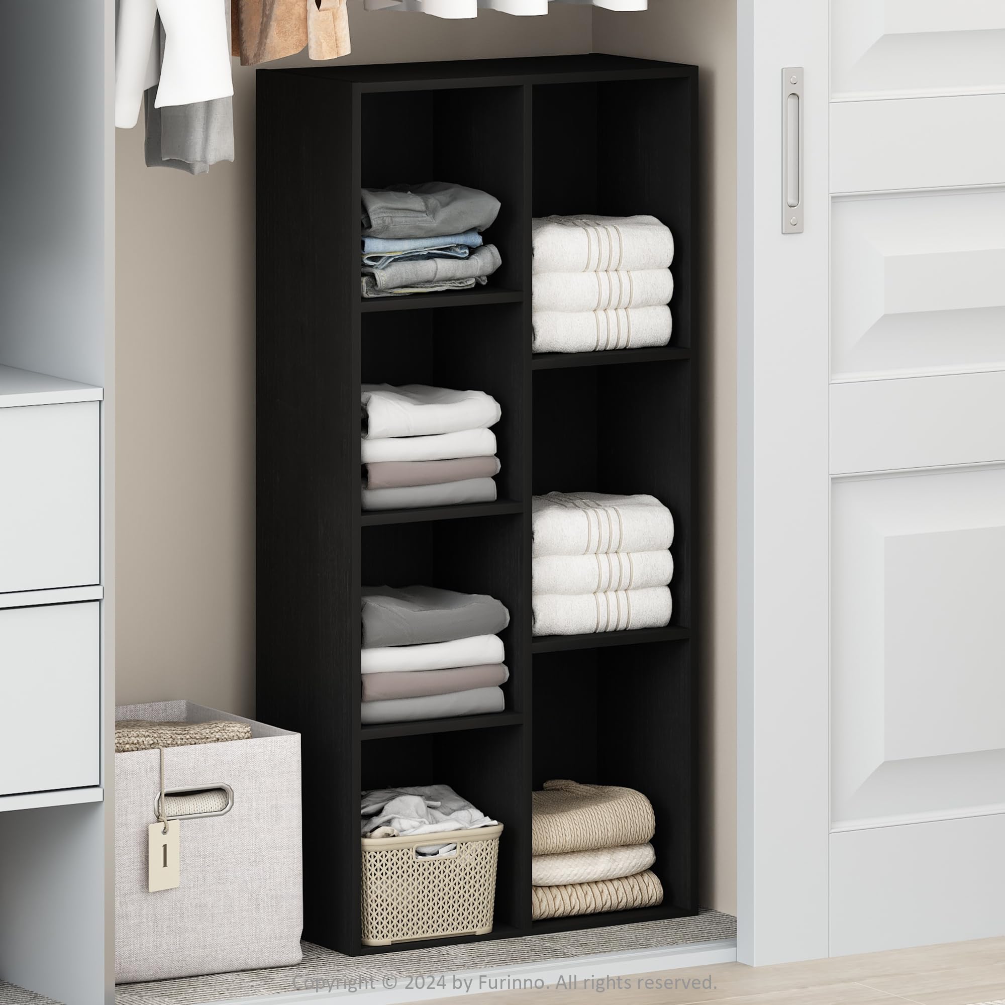Furinno REED 7-Cube Open Shelf Storage Closet Organizer, Blackwood