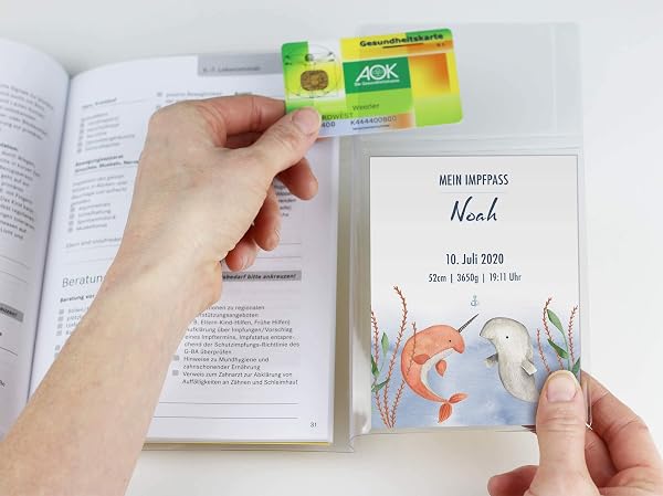 OLGS U-Heft Hülle 3-teilig Set Walfisch Untersuchungsheft Hülle & Impfpasshülle schöne Geschenkidee mit Namen und Geburtsdatum (Impfpasshülle, Uhefthülle 3-teilig personalisiert, Weißwal & Narwal) - 3