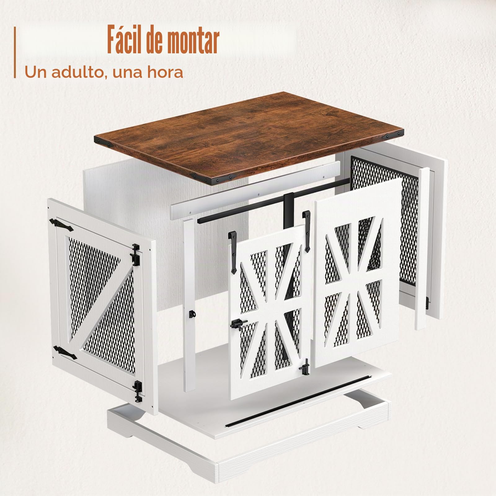 Jaula para Perros, Caja de Perro de 73 cm, Jaula para Perros de Tres Puertas para Uso Doméstico, Puerta Corredera, Casa Moderna de Madera para Perros, Cachorros, Diseño Reforzado, Blanca