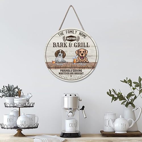 Miniatura 10 de Welcome Sign Custom Beaglier & Presa Canario Name Round Wooden Signs Family Name Sign I Love My Dog Retro Home Wall Hanging Sign For Home Kitchen