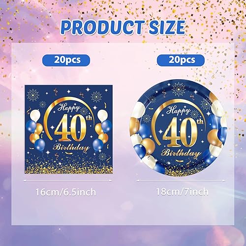 Miniatura 56 de 40 decoraciones de cumpleaños número 70 para hombres, azul marino y dorado, decoraciones de fiesta de feliz cumpleaños, incluye platos, servilletas