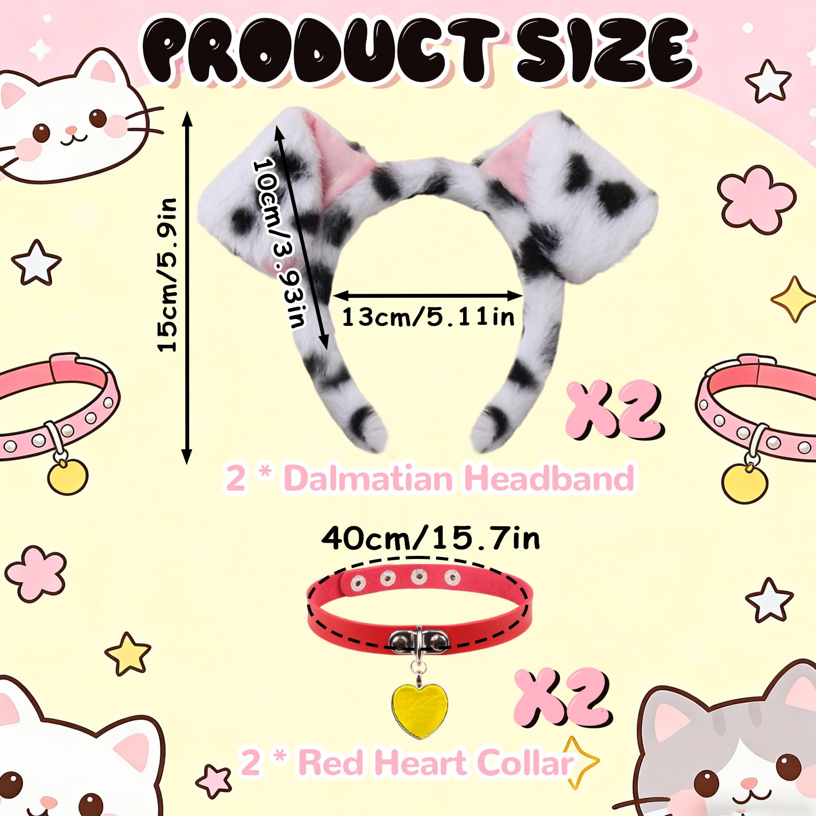 YAEGIMHT Dalmatian Dog Costume Accessories Set Dalmatian Dog Ears Headband Velvet Collar Dalmatian Fancy Dress Up for Carnivals Halloween Cosplay Dog Party World Book Day (4) - Image 3