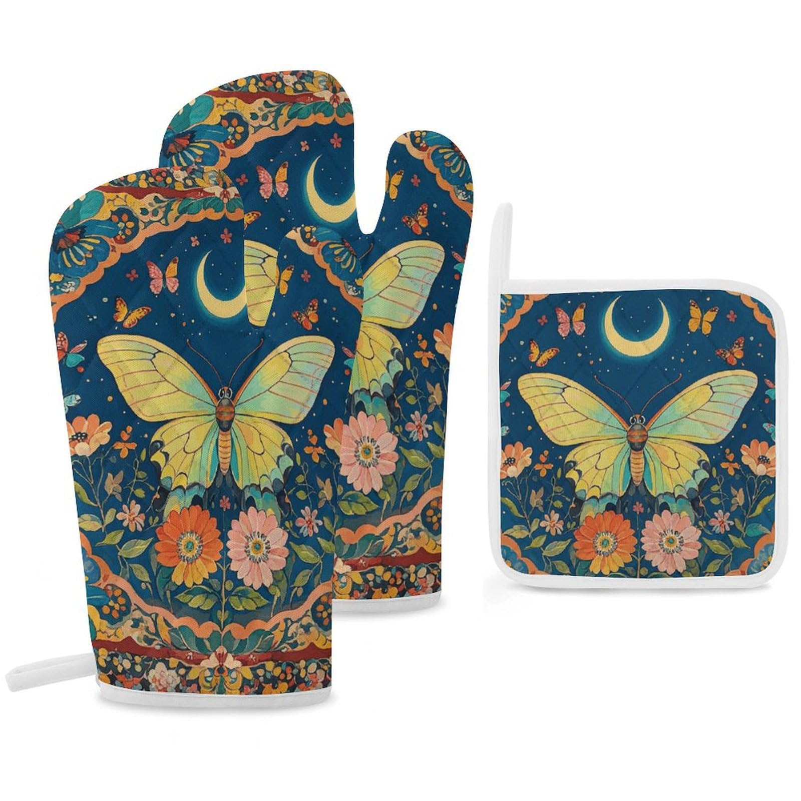 Gants de cuisine anti-brûlure à motif fleurs pour manipuler vos plats