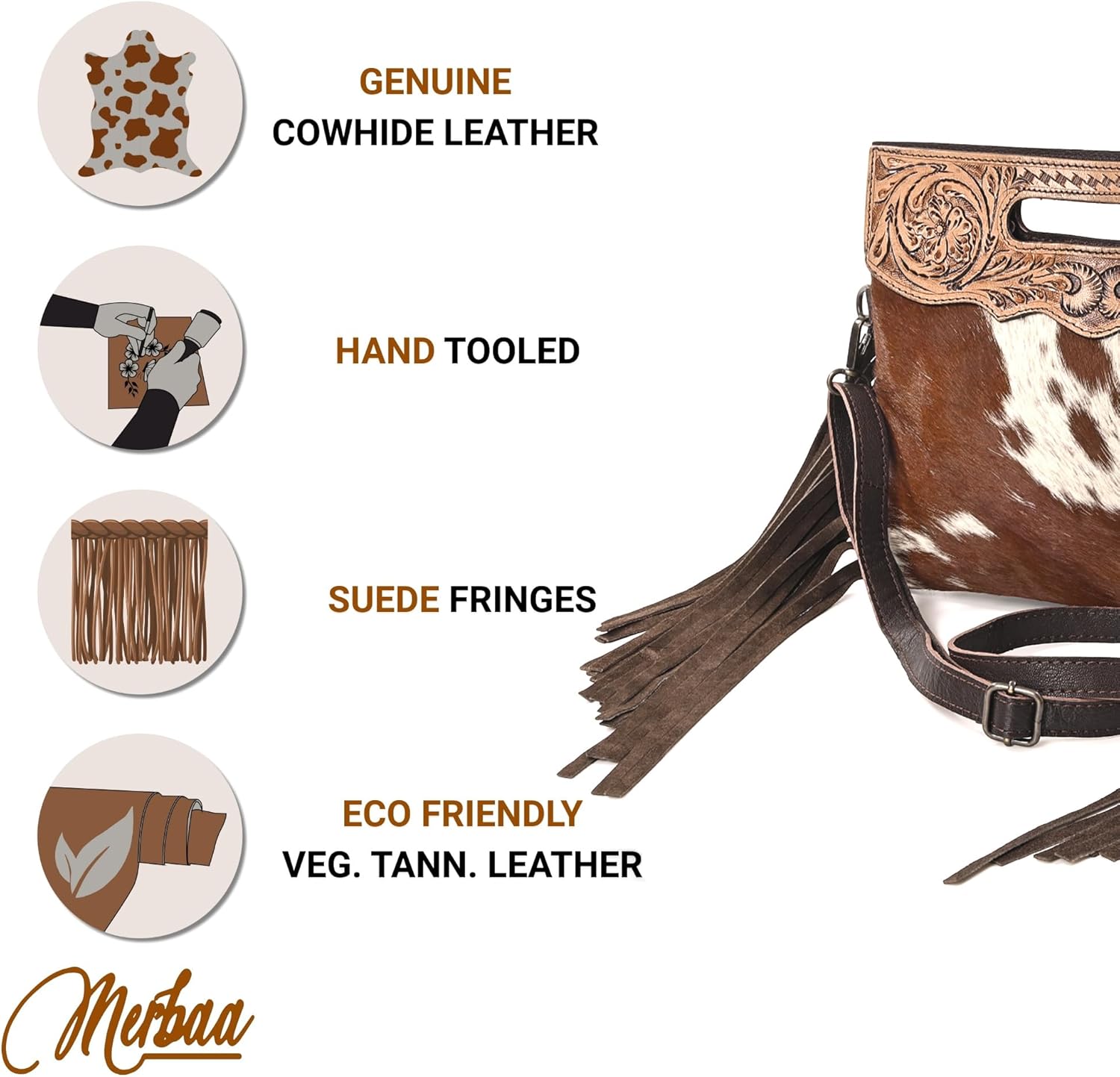Merbaa Women Natural Cowhide Leather Crossbody Sling Bag With Adjustable Detachable Strap | Shoulder Bag | Handbag - Image 3