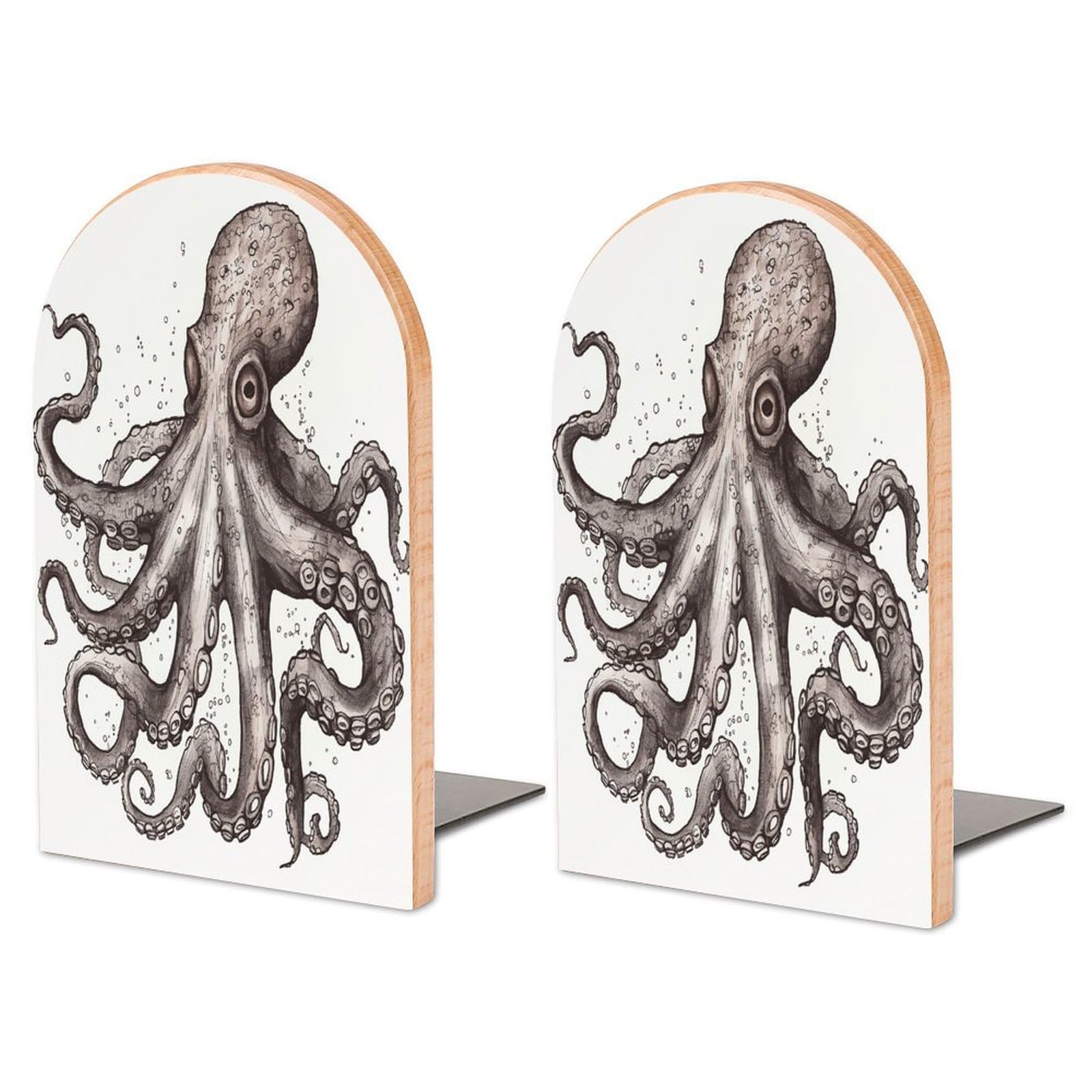 Octopus Wood Bookend for Shelves 1 Pair