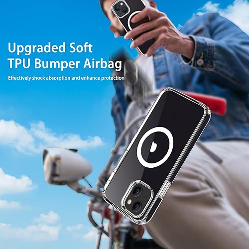 Miniatura 7 de Funda magnética compatible con iPhone 13 Mini, compatible con carga inalámbrica MagSafe, parte trasera transparente antiarañazos a prueba de golpes,