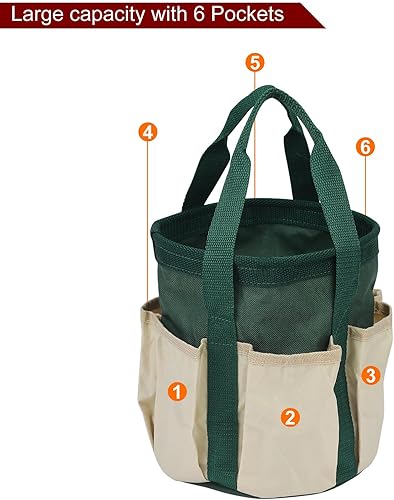 Miniatura 10 de HARFINGTON Bolsa de herramientas de jardín de 7.5 x 8.3 pulgadas, grande, Oxford, impermeable, con bolsillos, bolsa de mano de jardín, organizador