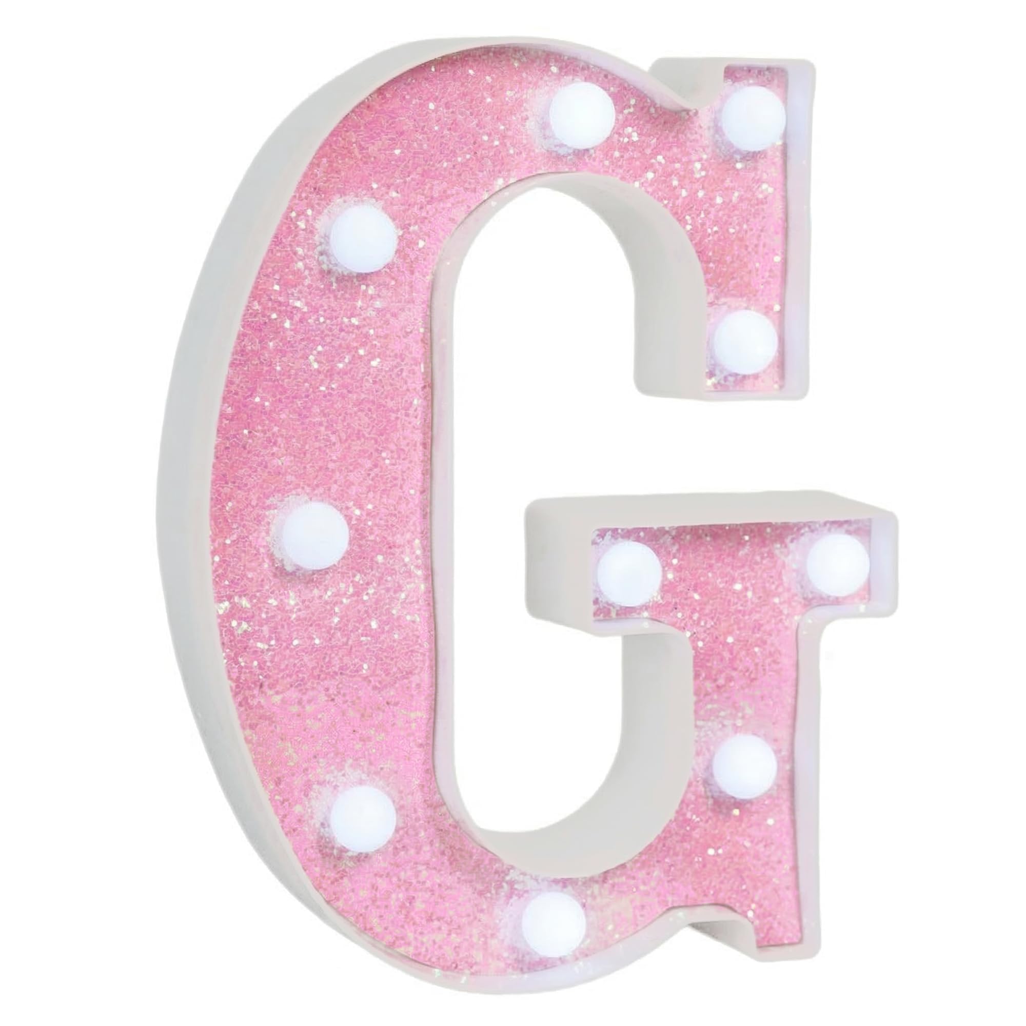 EUFONY Pink Glitter Marquee Light Up Letters, Battery Powered LED Alphabet Letter Lights Sign for Birthday Party Table Decorations, Wall Decor for Girls Room, Pink Initial Letter G w/Cool White Lights