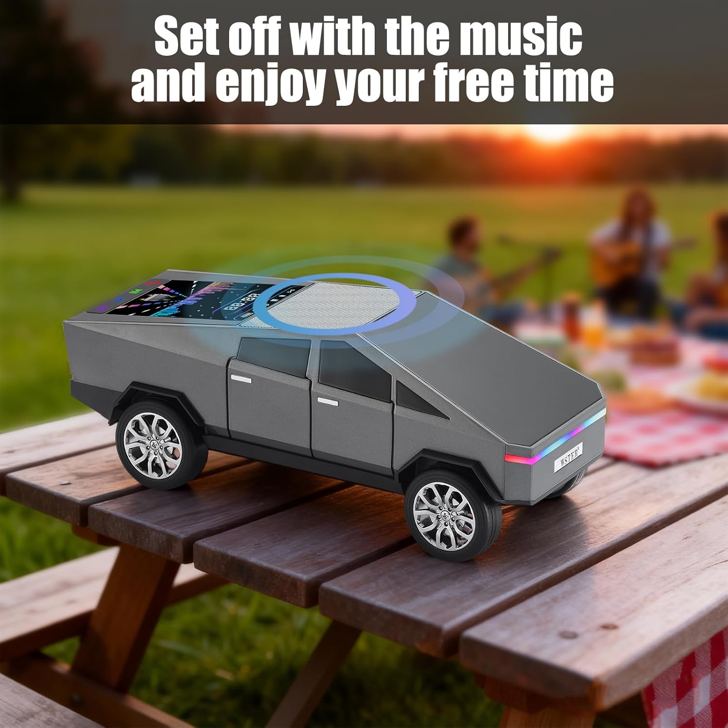 Futuristic Truck Bluetooth Replica Speaker with LED Display Screen – Portable Future-Style Audio with TWS Link, FM Radio, LED Lighting and Built-in Mic, For Every Technology and Truck Lover (Gray)