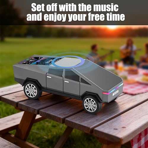 Miniatura 7 de Altavoz de reproducción Bluetooth futurista con pantalla LED, audio portátil de estilo futuro con enlace TWS, radio FM, iluminación LED y micrófono