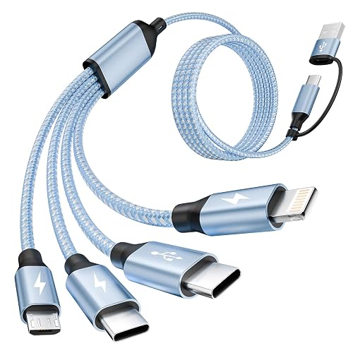 MPATIBY 4 in 2 Multi Charging Cable,Dual Type-C Multiple Charger Cable,USB A/C Charging Cables for Multiple Devices with IP/Micro/USBC Port, Universal USB C Cable Phone Charger Cord for iP16-12,Blue