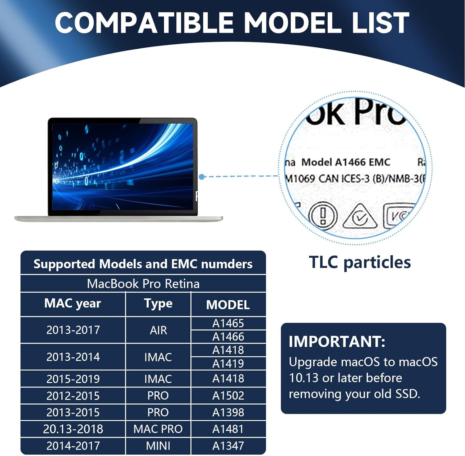 2TB SSD for MacBook Pro A1398 A1502(2013-2015)/ MacBook Air A1466 A1465(2013-2017) SSD NVMe PCIe Gen3x4,High-Performance Internal SSD, Expanded Upgrade and Storage for MacBook Pro.(TB, 2)