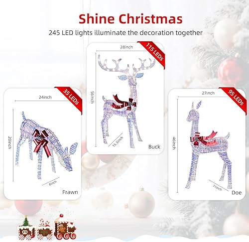 Miniatura 6 de Christmas Decorations Outdoors Reindeer Family - Light up Christmas Decor Iridescent Deer 3 Piece with LED Lights, Extension Cord, Ground Stakes,