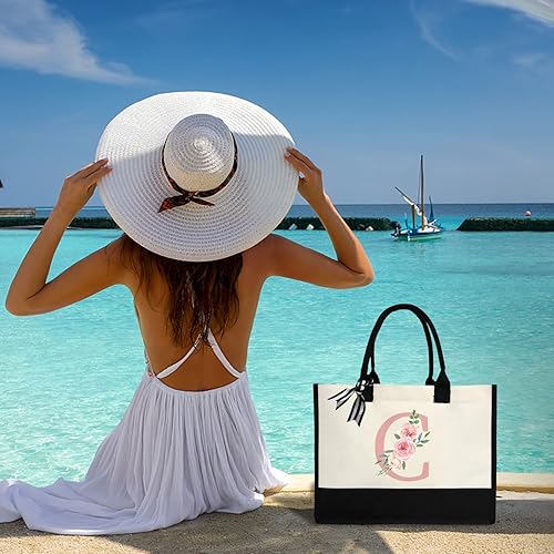 Miniatura 2 de Bolsa de lona con inicial para playa con letras impresas, regalos personalizados para mujeres, madres, amigas, profesoras y damas de honor