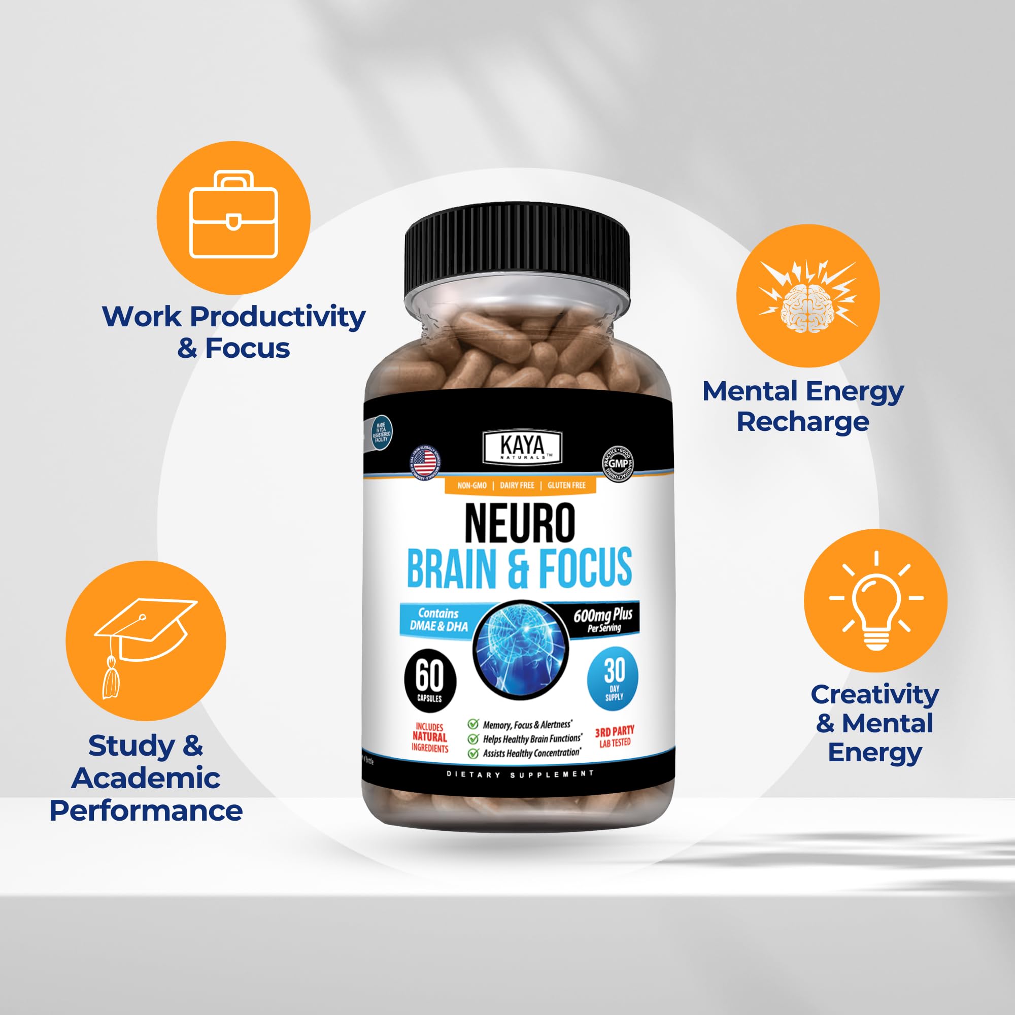 Kaya Naturals Neuro Brain Nootropic Supplement, 60 Count — Amazon image 4
